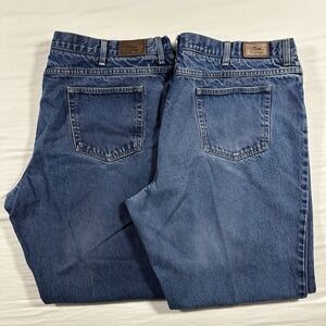 LOT OF 2 ~ LL Bean Jeans Comfort Waist Wash Blue Denim 100% Cotton Mens 46x29